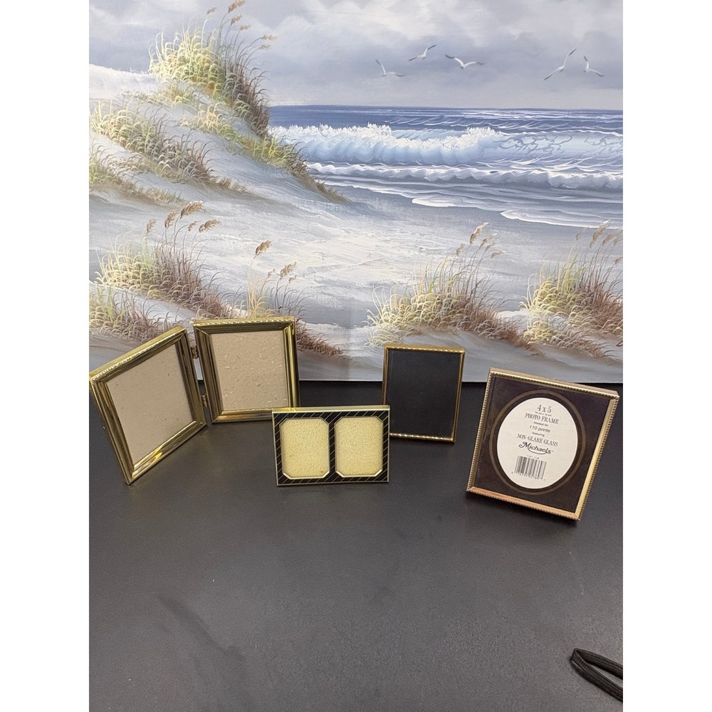 Vintage Gold Picture Frame Lot Michaels 4x5 Double Hinge Tabletop Decor Set 5